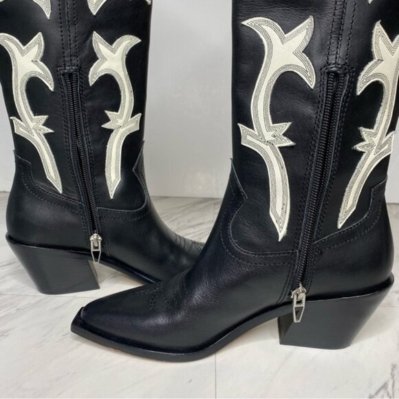 New! Dolce Vita Samare Black White Leather Tall Western Boot 5 - Picture 6 of 15